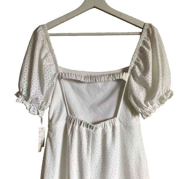 Speechless Women's White Eyelet Puff Sleeve Dress Size Medium - Picture 6 of 14